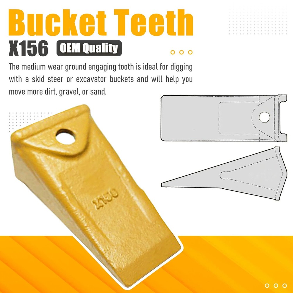 10 Pack X156 L Long Teeth with ROLL PINS for Digging Buckets