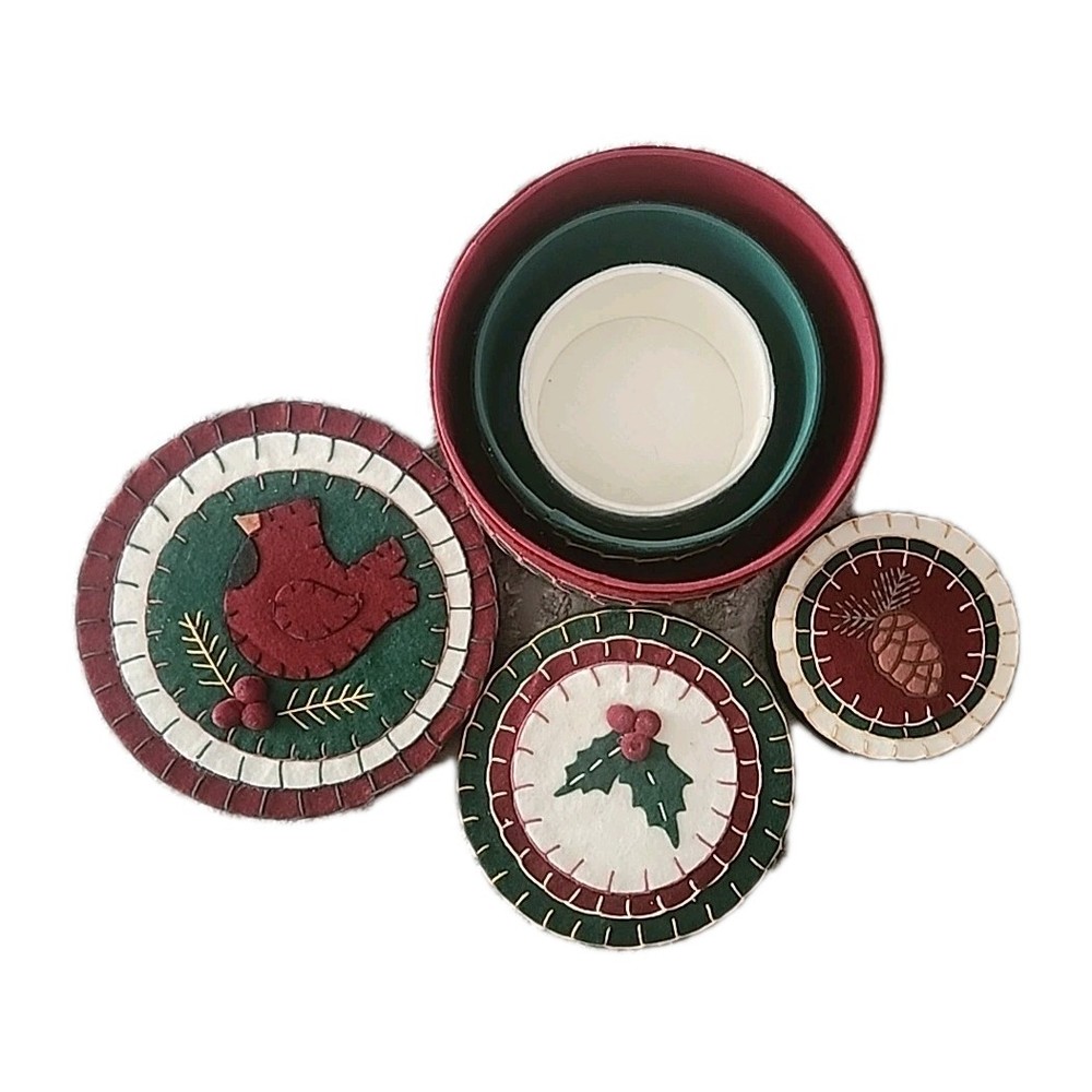 Three Stacking Felt Containers Winter Holiday Christmas