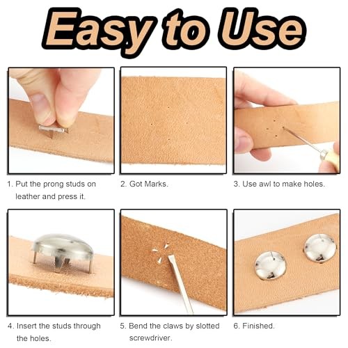 1220 Pcs Assorted Sizes Studs for Clothing Leather Rivets Round Dome Silver