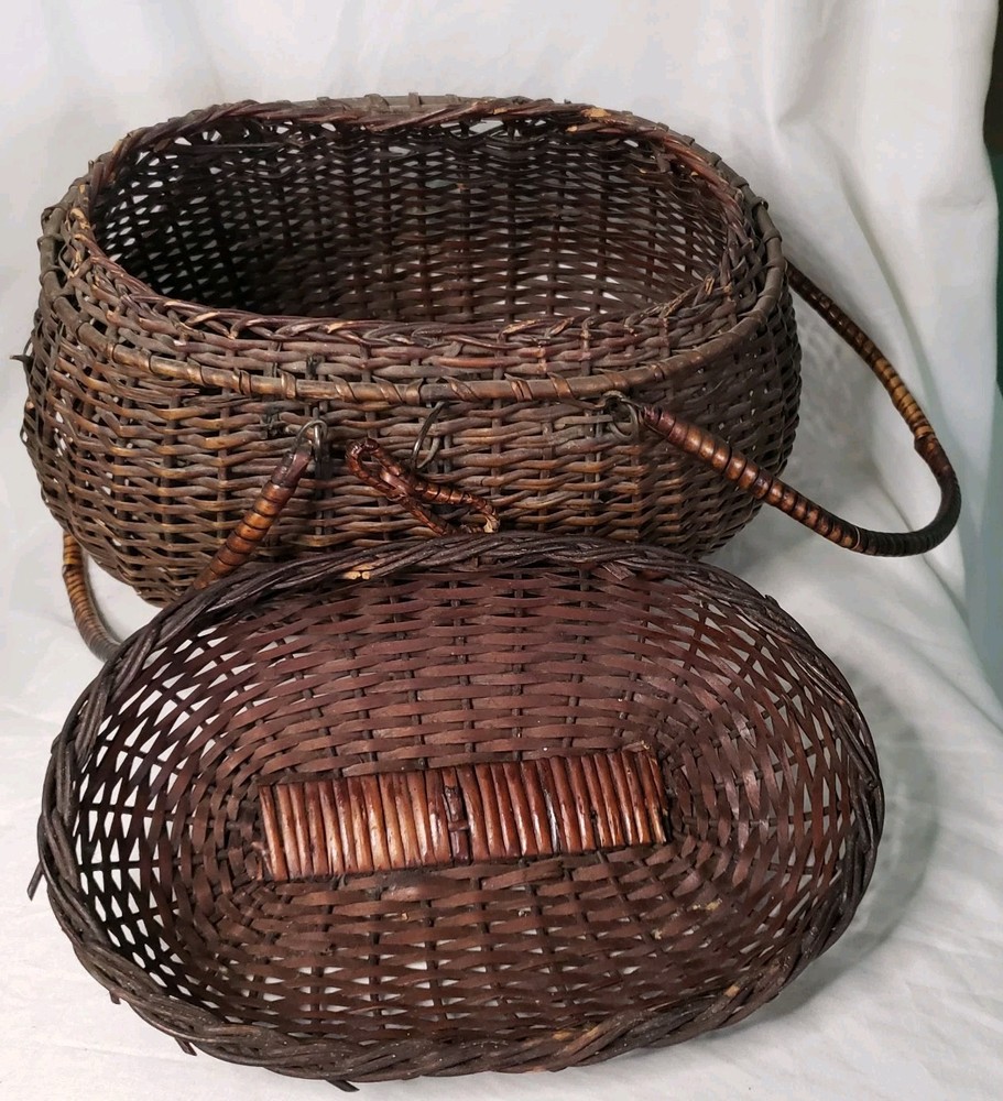 Amish Kavli sket Basket Double Handle Wicker Woven Storage