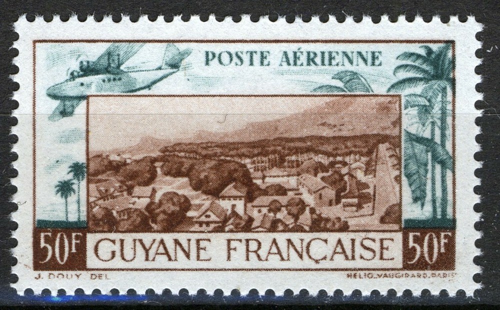 French Guyane 1942, 50Fr Airplane over Cayenne MNH, Yv PA 21