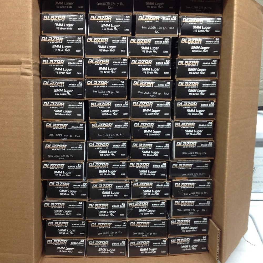 9mm used empty Blazer ammo boxes with trays