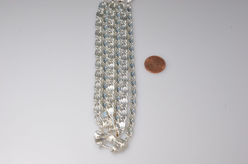 VTG signed Bracelet Lisner layered stack bow clasp satin shiny silver tone