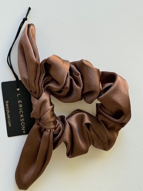 L. Erickson Seaside Bow Scrunchie 2-Pack Black/Espresso New Free Ship