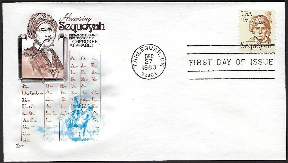 1859 Cover Craft Cachets FDC - Honoring Sequoyah,  19 cent stamp