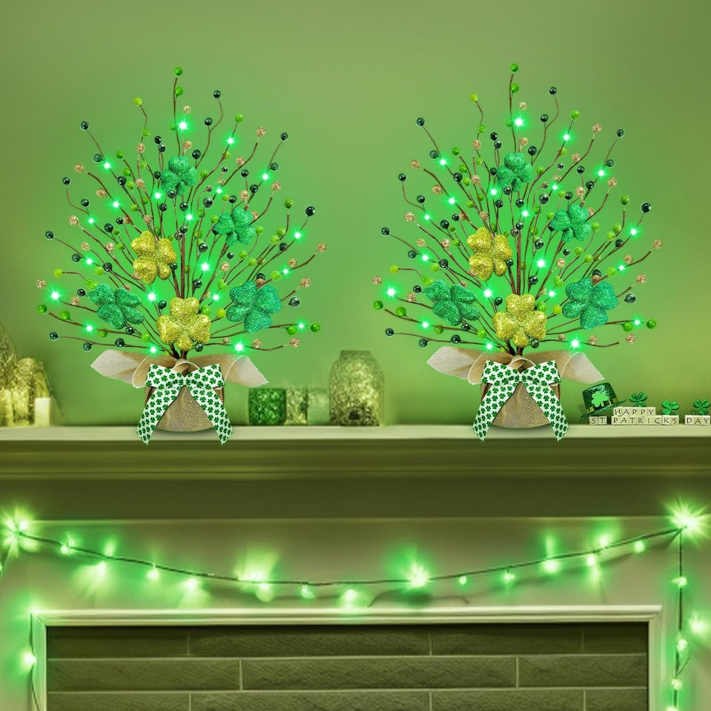 St. Patrick's Day Decorations, 2 Pack 18 Inch Lighted St. Patrick's Day Tree Tab