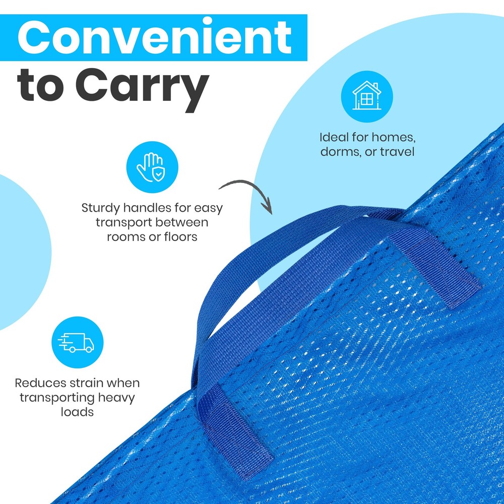 2 Pack Large Mesh Laundry Bags Heavy Duty Handles Drawstring Blue Sack