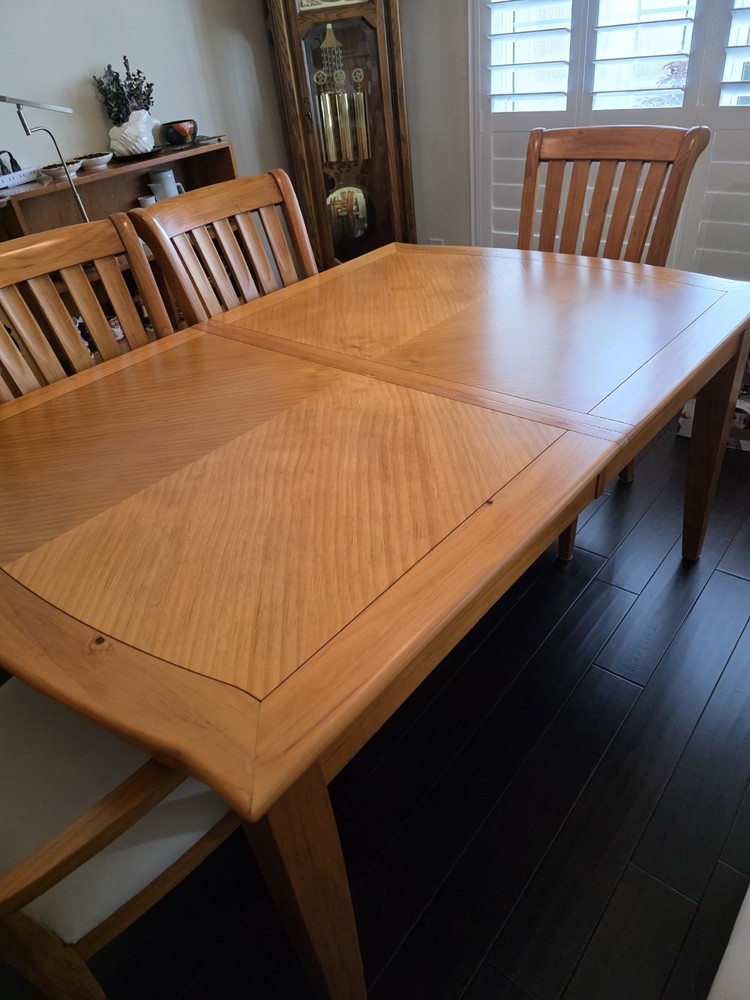 Dining Table Solid Wood, Table Extension and 6 Chairs