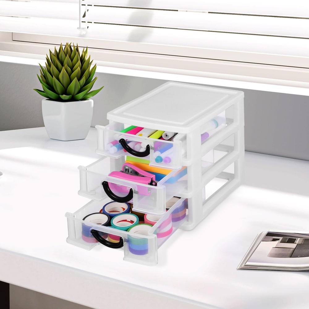 Small Drawer Organizer 3-Drawer Desktop Organizer Plastic Stackable Storage D...