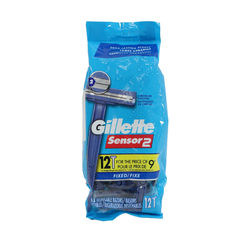 Gillette Sensor2 Men's Disposable Razors Fixed, 12 Count