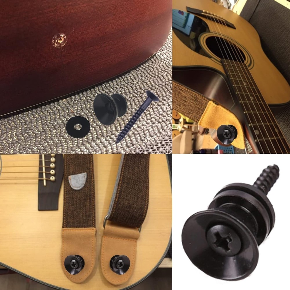 12Pcs Guitar Strap Locks Set, Metal Buttons Lock, Black