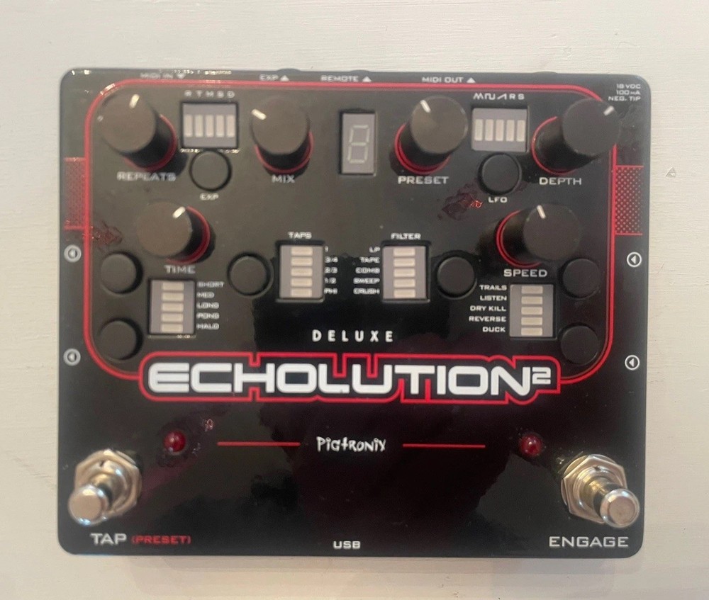 Pigtronix Echolution 2 Deluxe Stereo Delay Echo Guitar Effect Pedal W/Box