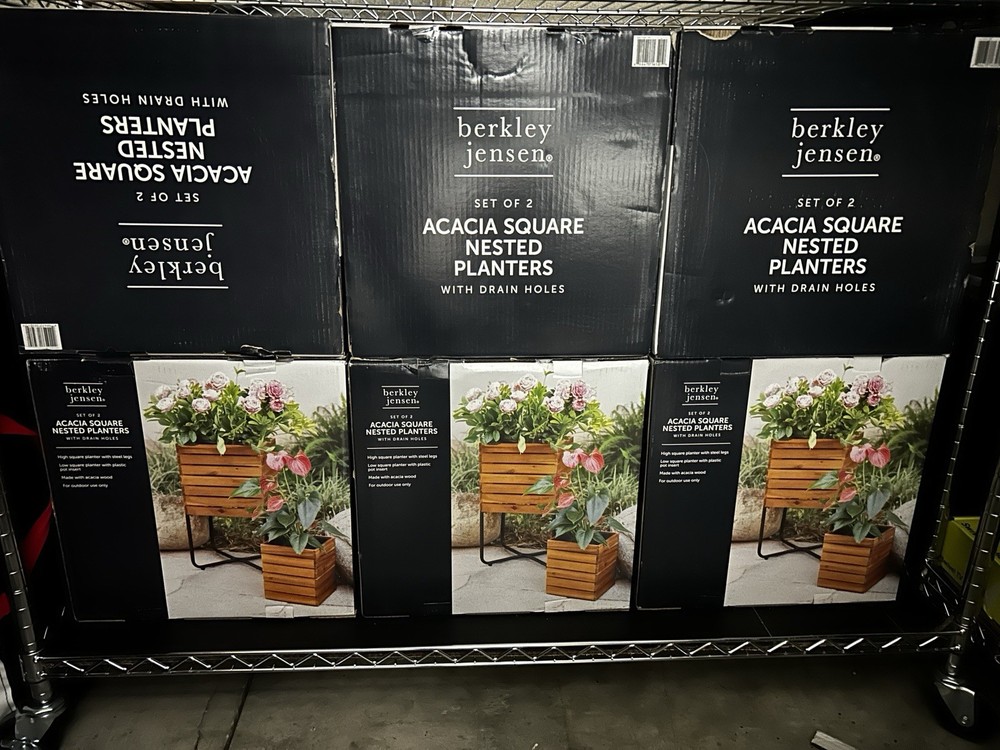 Acacia Square Planter with Drain Holes, 2-Pc.