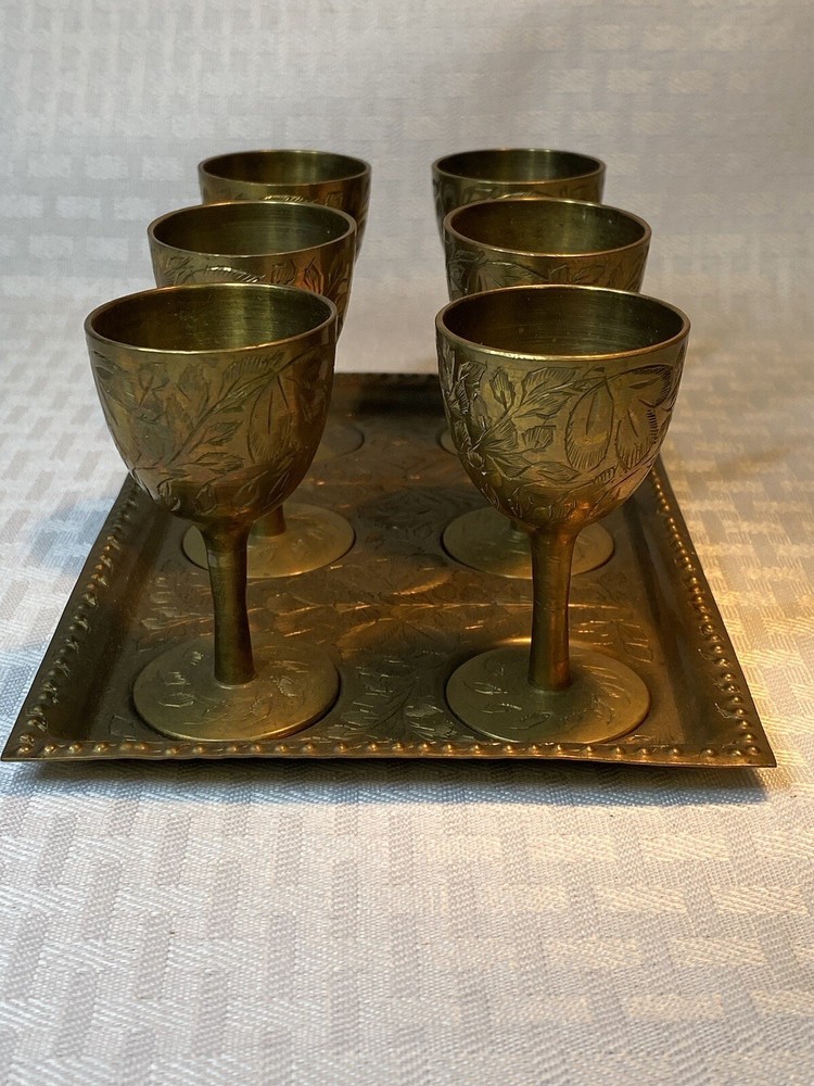 Brass Cordial- Sherry Set With Tray