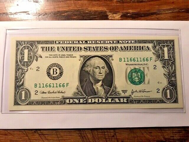 2003-A One Dollar Repeater Note CU #10345