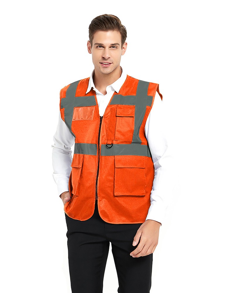 5Pockets High Visibility Safety Vest with Reflective Strips Working Uniform Vest