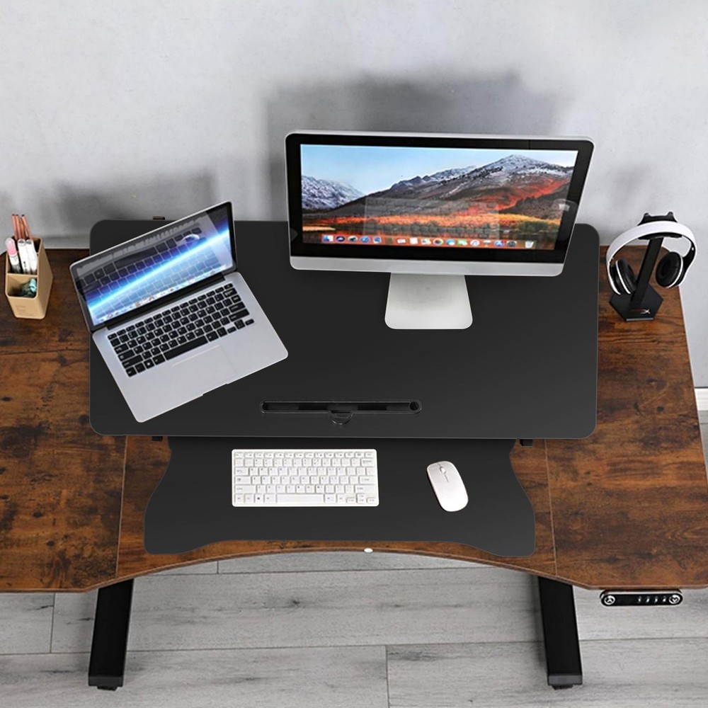 37" Sit-Stand Desk Riser Adjustable Converter Rustic