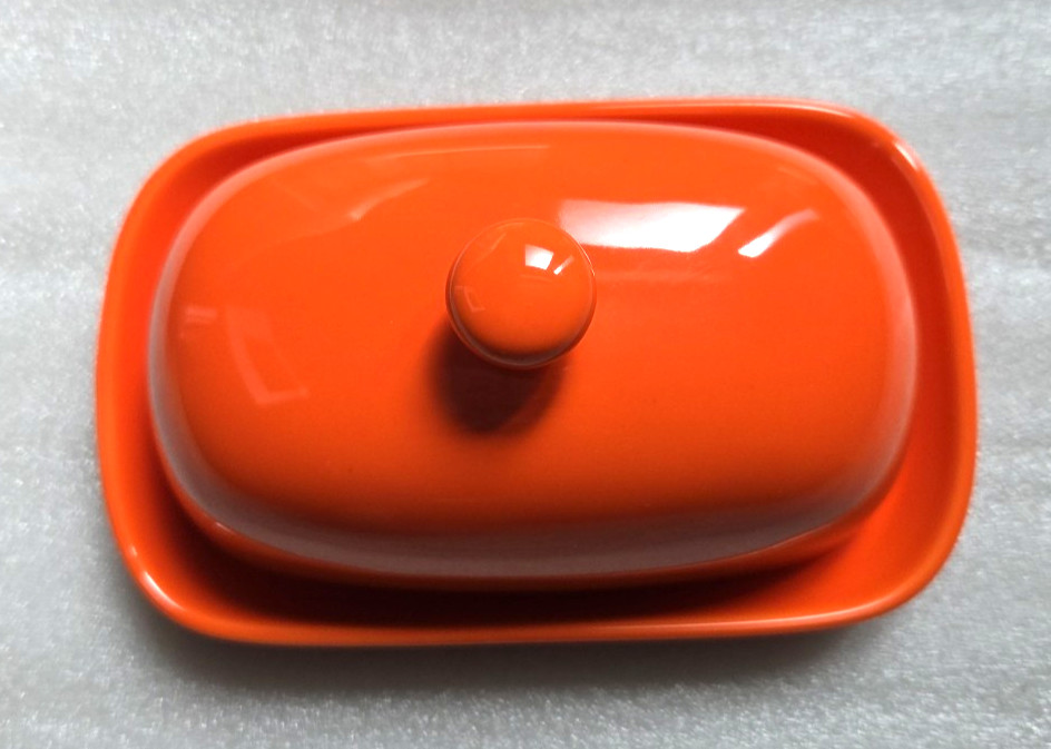 EUC Sweese Orange Ceramic 2pc Butter Dish with Lid