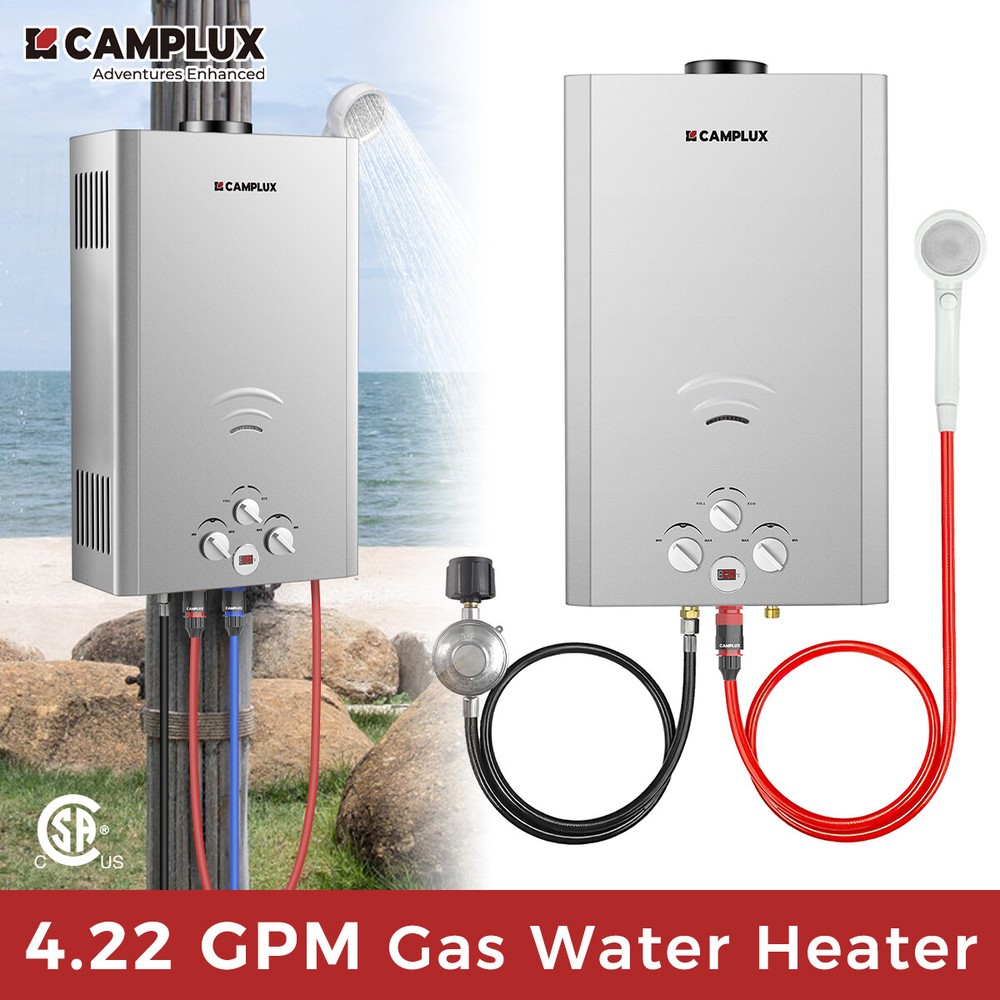 CAMPLUX 16L Tankless Gas Water Heater Instant Hot Outdoor Shower Camper Cabin RV