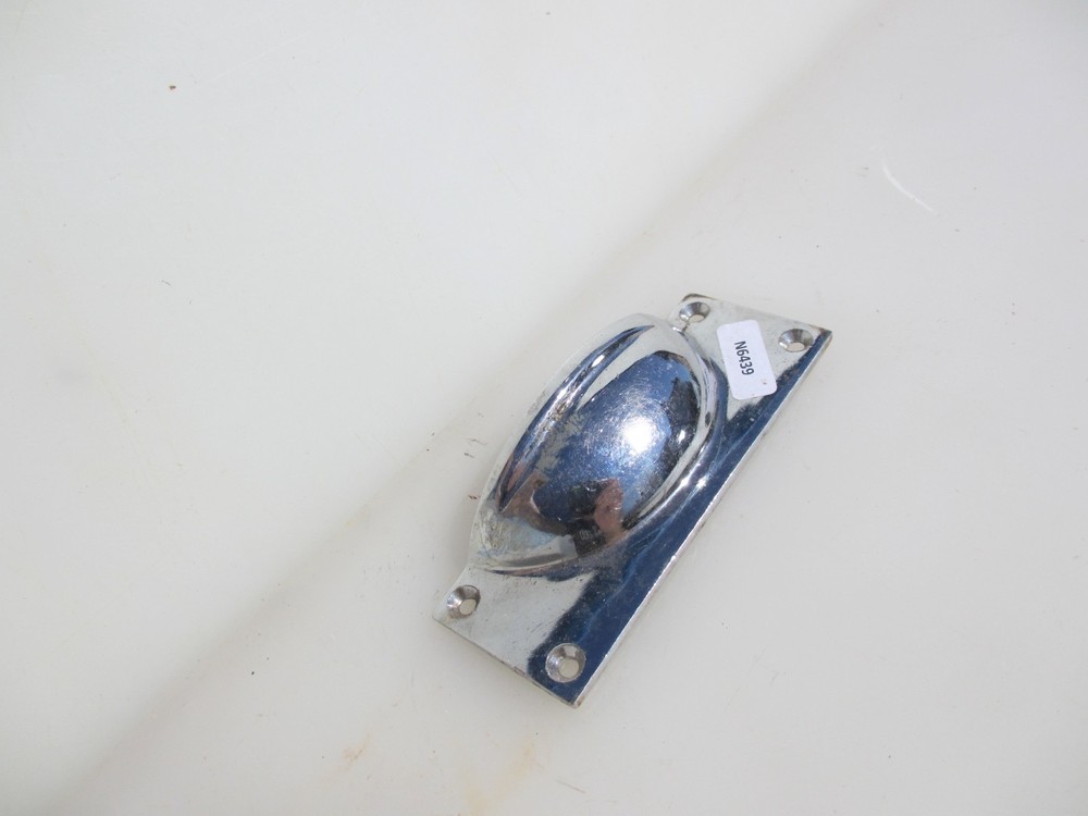 Vintage Chromed Brass Drawer Cup Handle Cupboard Pulls Shell Old Chrome x1