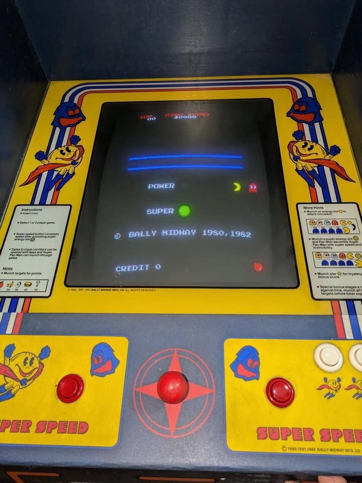 SUPER PAC-MAN ARCADE MACHINE by BALLY MIDWAY 1982 (Used)