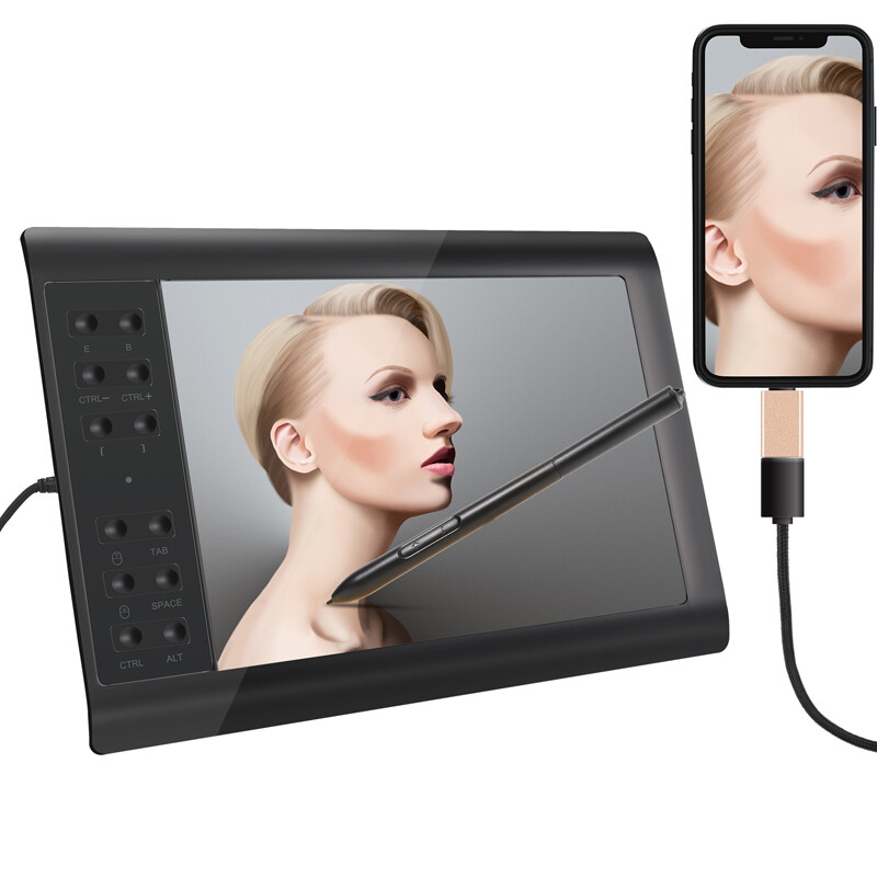 Graphics Drawing Tablet 10x6 inch Active Area 12 Hot Keys+Pen For PC/Mac/Android