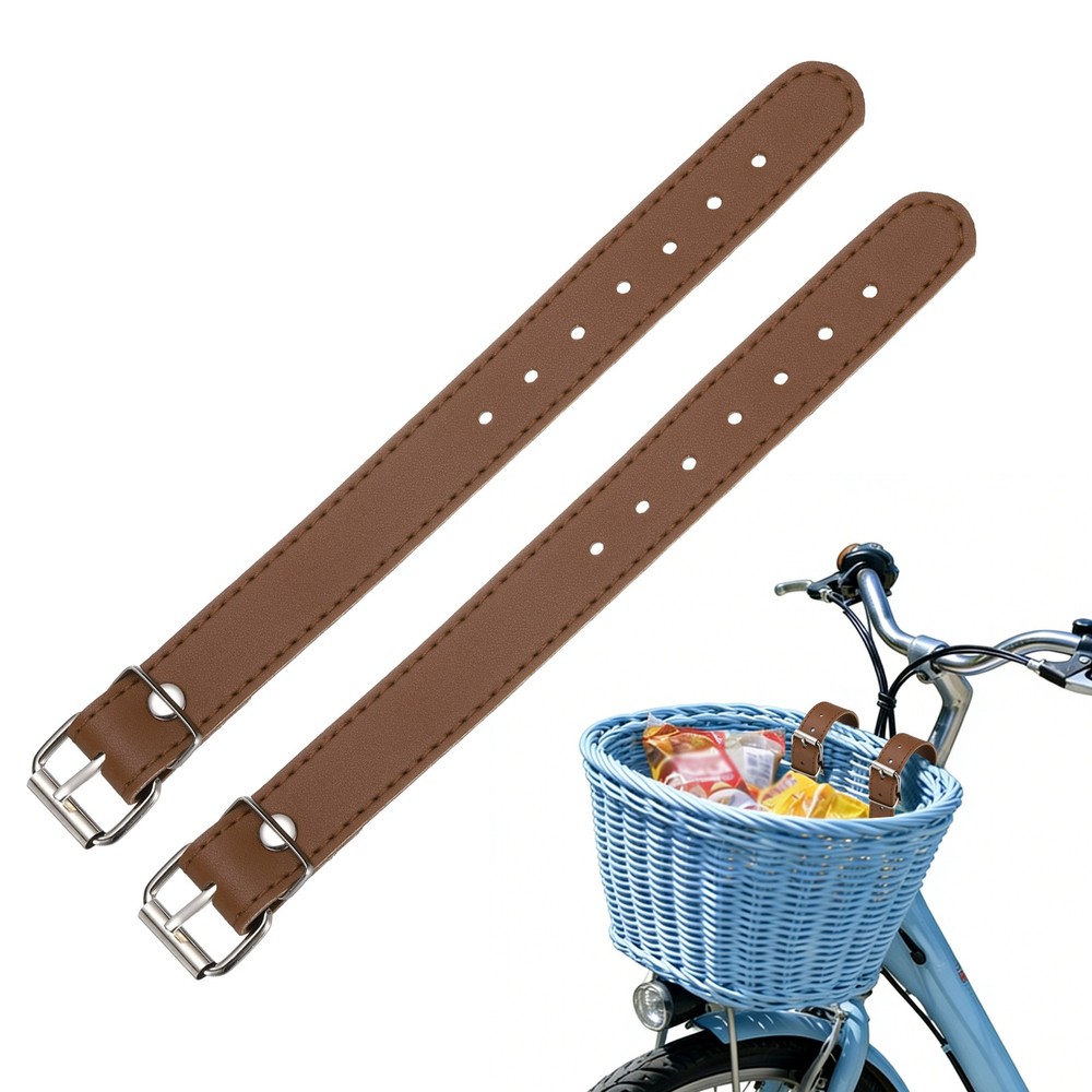 2 Pcs Adjustable Leather Bicycle Basket Strap, Brown