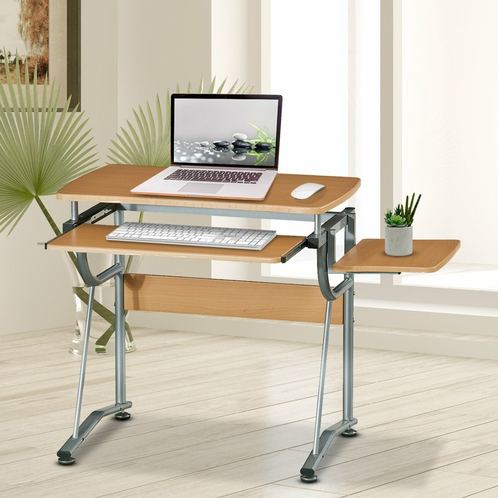 Techni Mobili Compact Computer Desk Workstation with Keyboard Panel & Side Shelf
