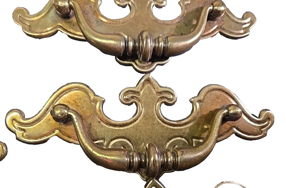 Lot 9 Mixed Brass Batwing Chippendale Double Hole Drawer Pull Handles 2 Sizes