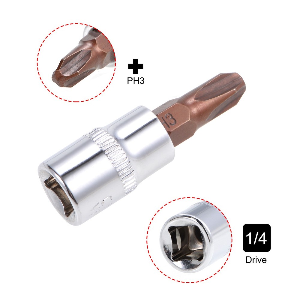 5pack 1/4" Drive x PH3 Phillips Bit Socket Standard Metric S2