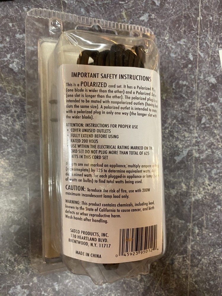 Black Satco Brand 16/2 Cord with Dimmer Switch (SPT-2)