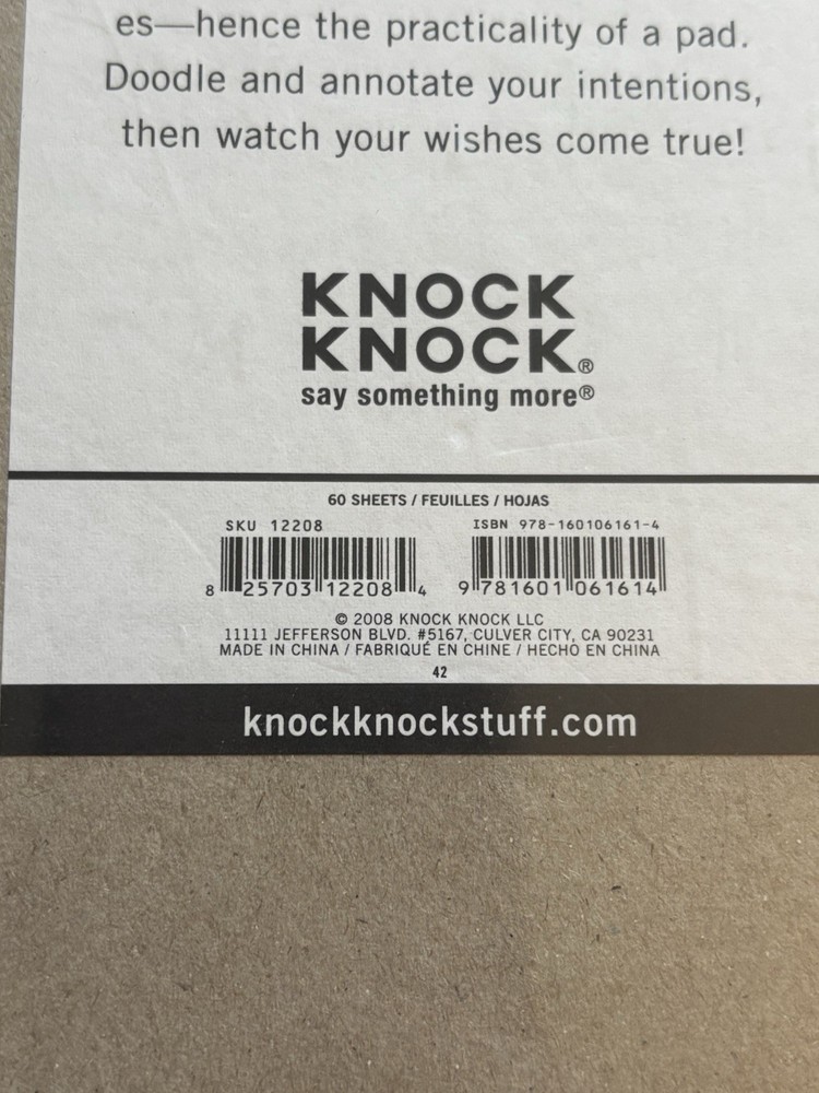 Knock Knock Paper Voodoo Note Pad 60 Sheets 6 x 9" Sealed