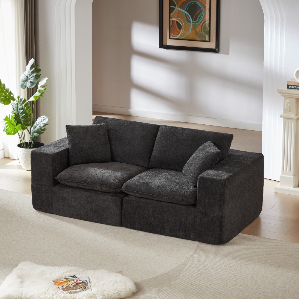 Modern Chenille Cloud Sofa w/ Comfortable Foam+Spring, Black