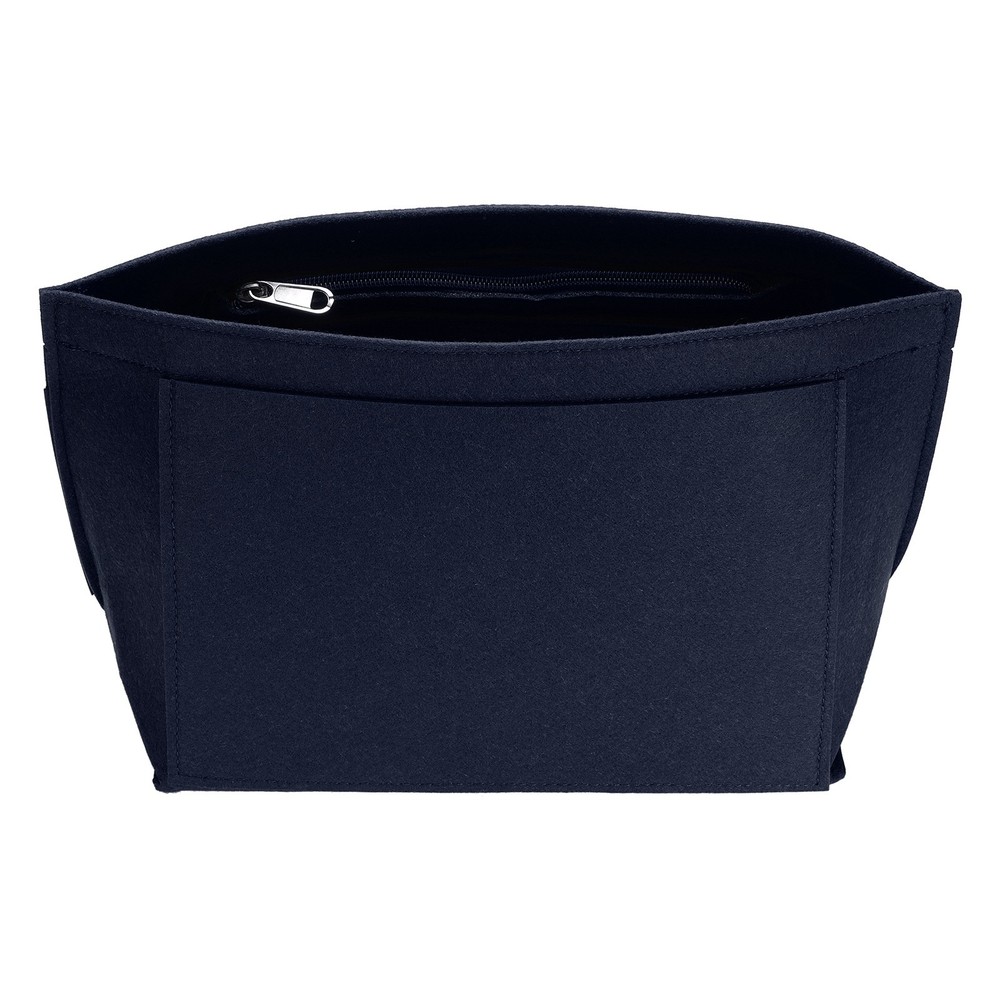 Purse Organizer Insert, Medium Felt Handbag Organizer with Zipper, Navy Blue