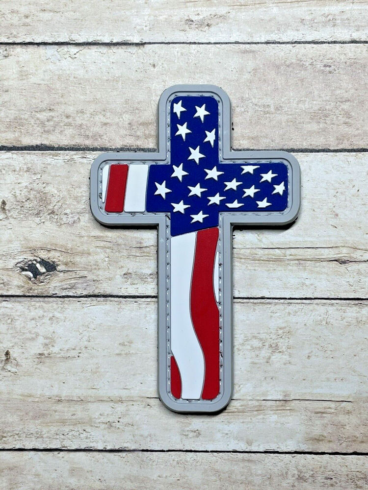 Cross PVC Patch - Tactical Morale Patch - USA Flag Patch -Religious - Hook Back