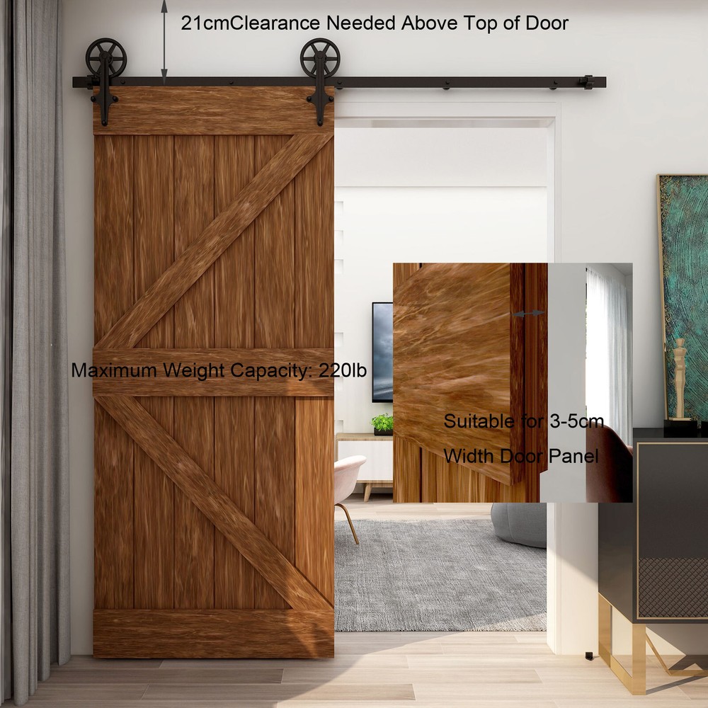 4'-12' Single Wood Sliding Barn Door Hardware Basic Black Roller Kit