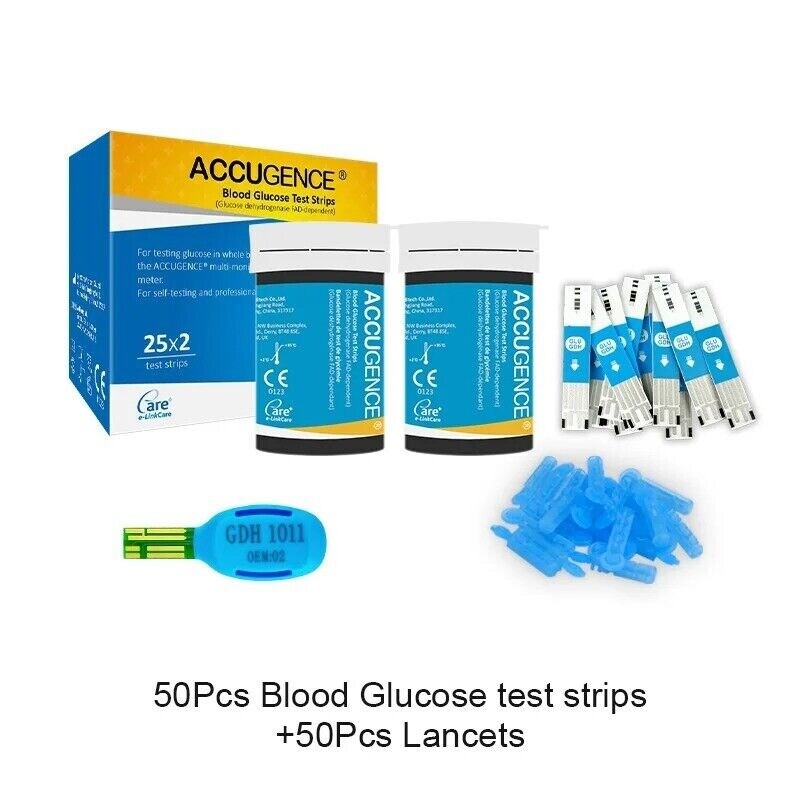 PM900 Blood Sugar Test Strips (50ct) - Includes Lancets for Home Testing