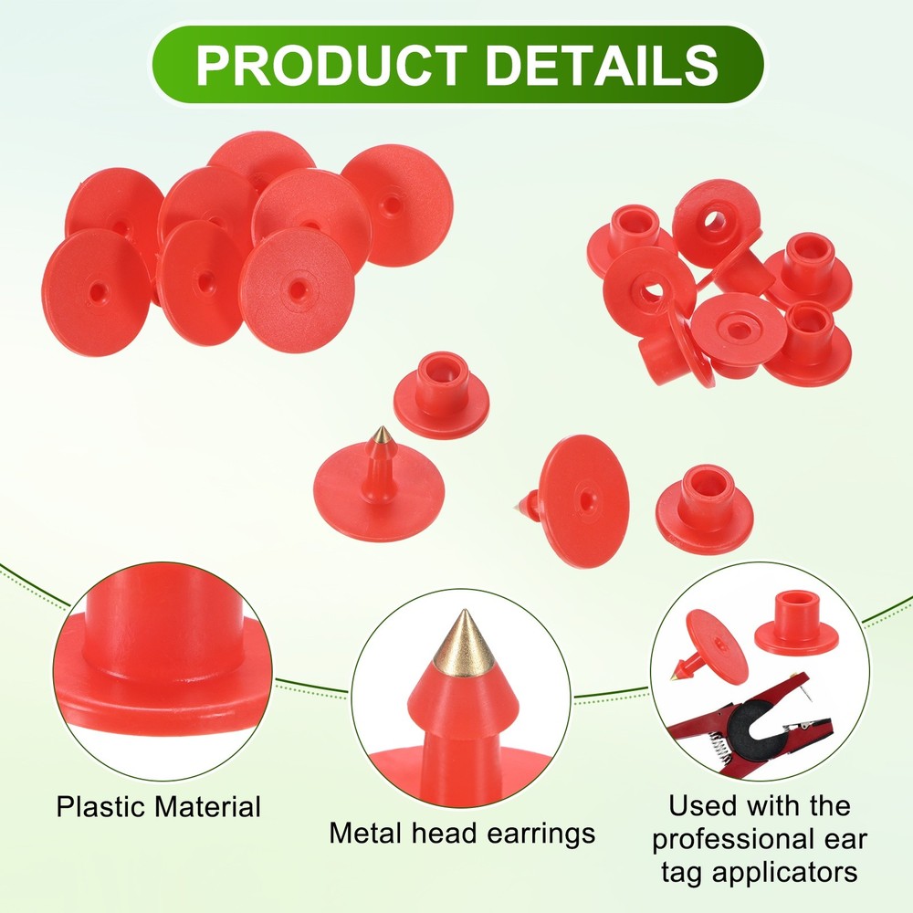 100-Pack Cattle Ear Tags, Plastic Round Blank Livestock Ear Tags [Red]