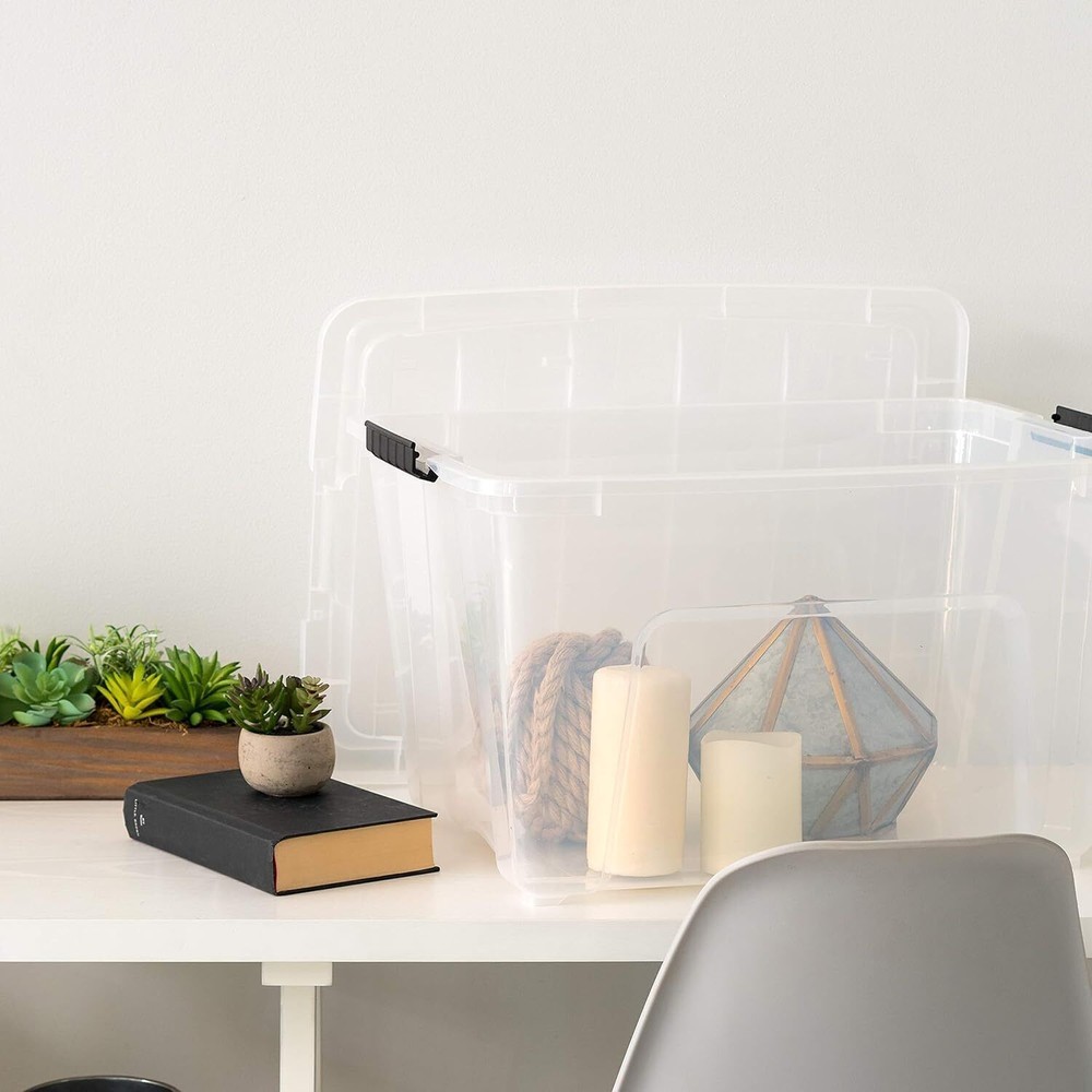 53 Quart Stackable Plastic Storage Bins with Lids and Latching Buckles 6 Pack