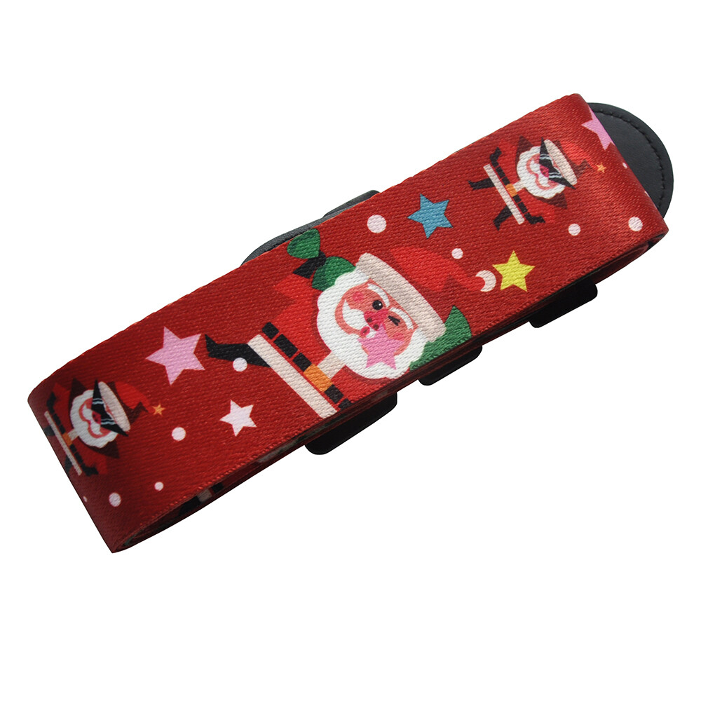 Christmas Pattern Guitar Strap Polyester Woven Leather Head 2'' wide