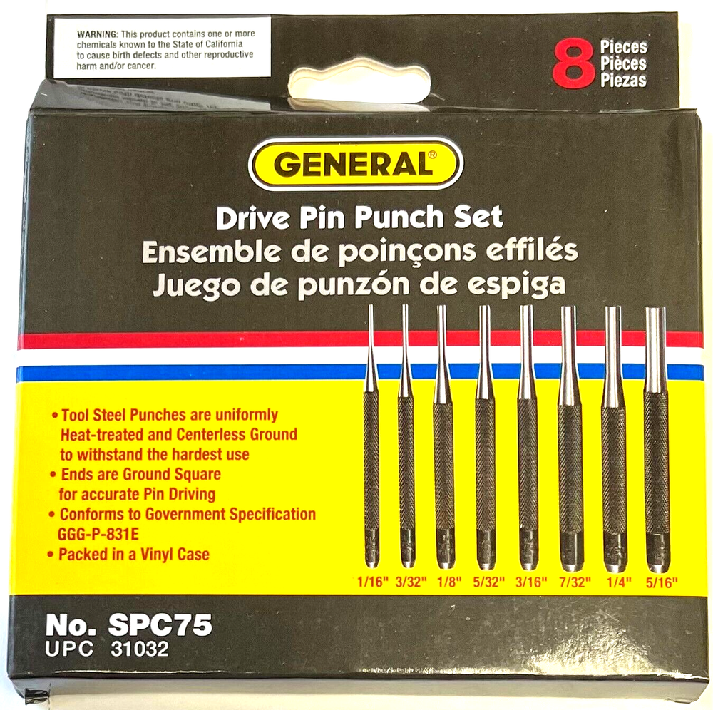 DRIVE PIN PUNCHES 8 PC SET - GENERAL TOOLS #SPC75
