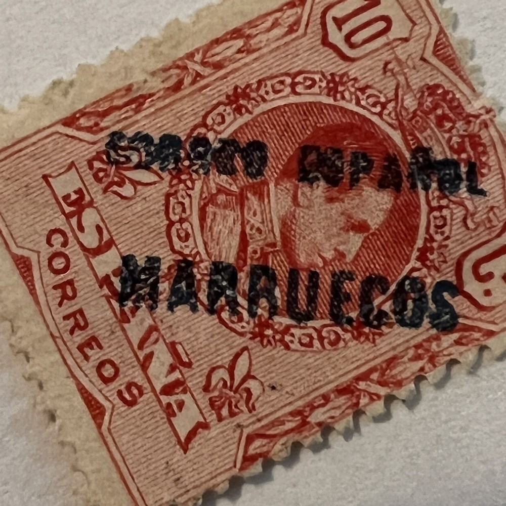 ERROR SPANISH MOROCCO OVERPRINT SPAIN STAMP, BLOTCHY INK