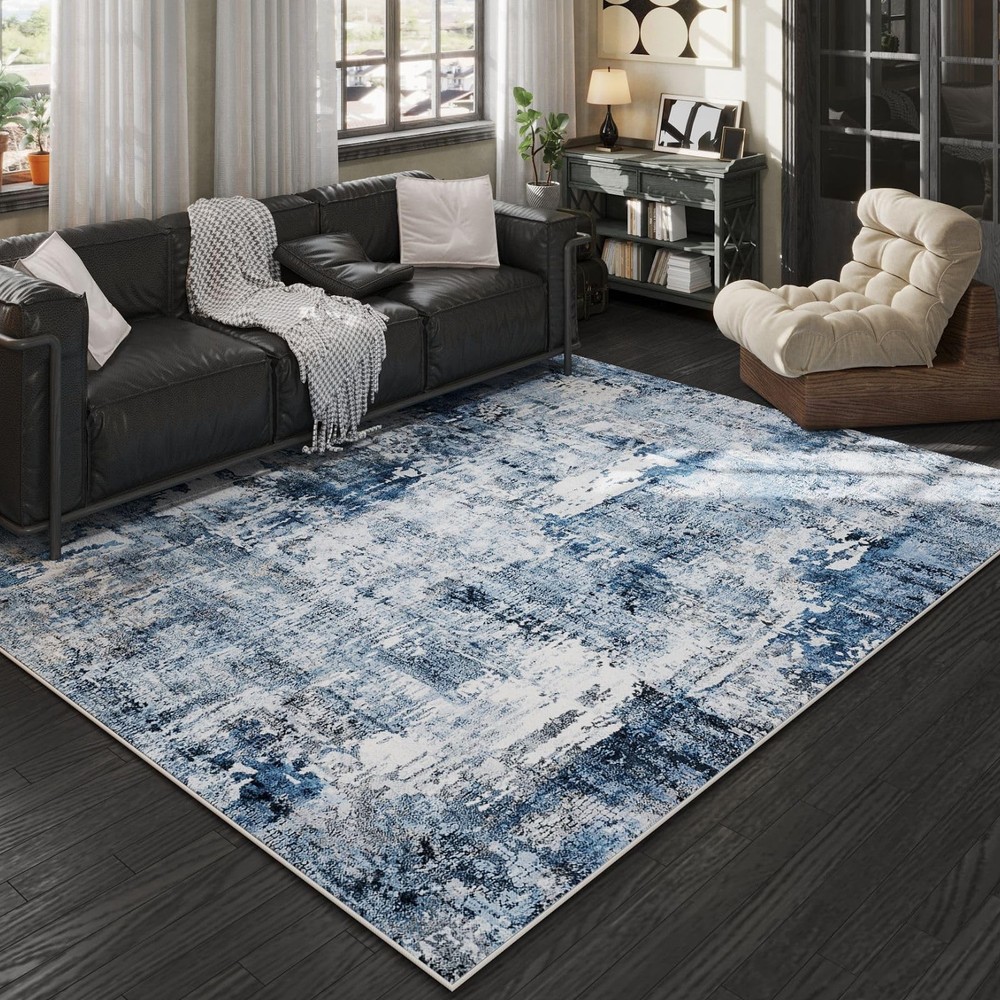 Rugcomf 4x6 Rug Washable Boho Soft Area 4' x 6' (Rectangular), Blue