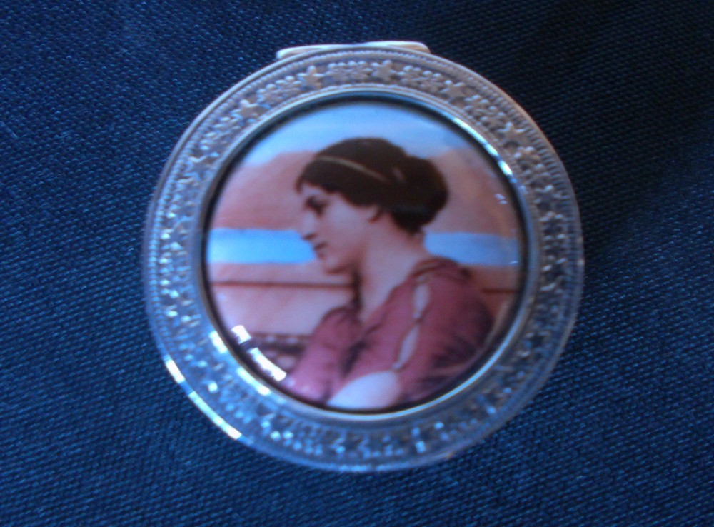 Solid Silver Victorian Lady Pill Pot Stunning Boarder Pill Pot