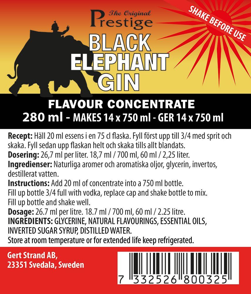 Prestige Black Elephant Gin flavour essence 280 ml