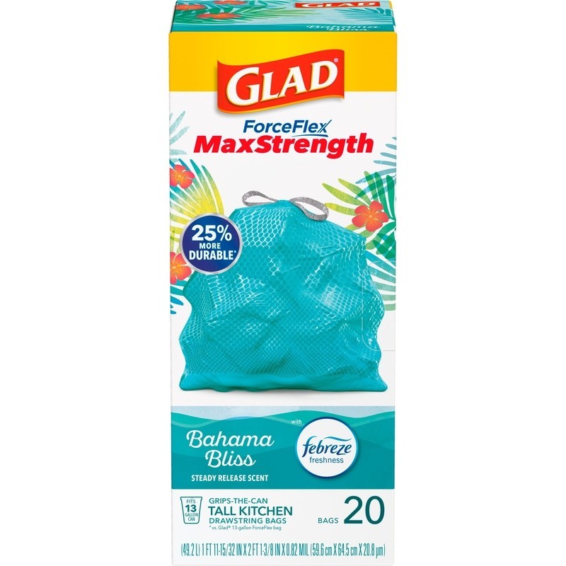 MaxStrength Scented Trash Bags 13 Gal Drawstring Leakproof Odor Control 20 Count