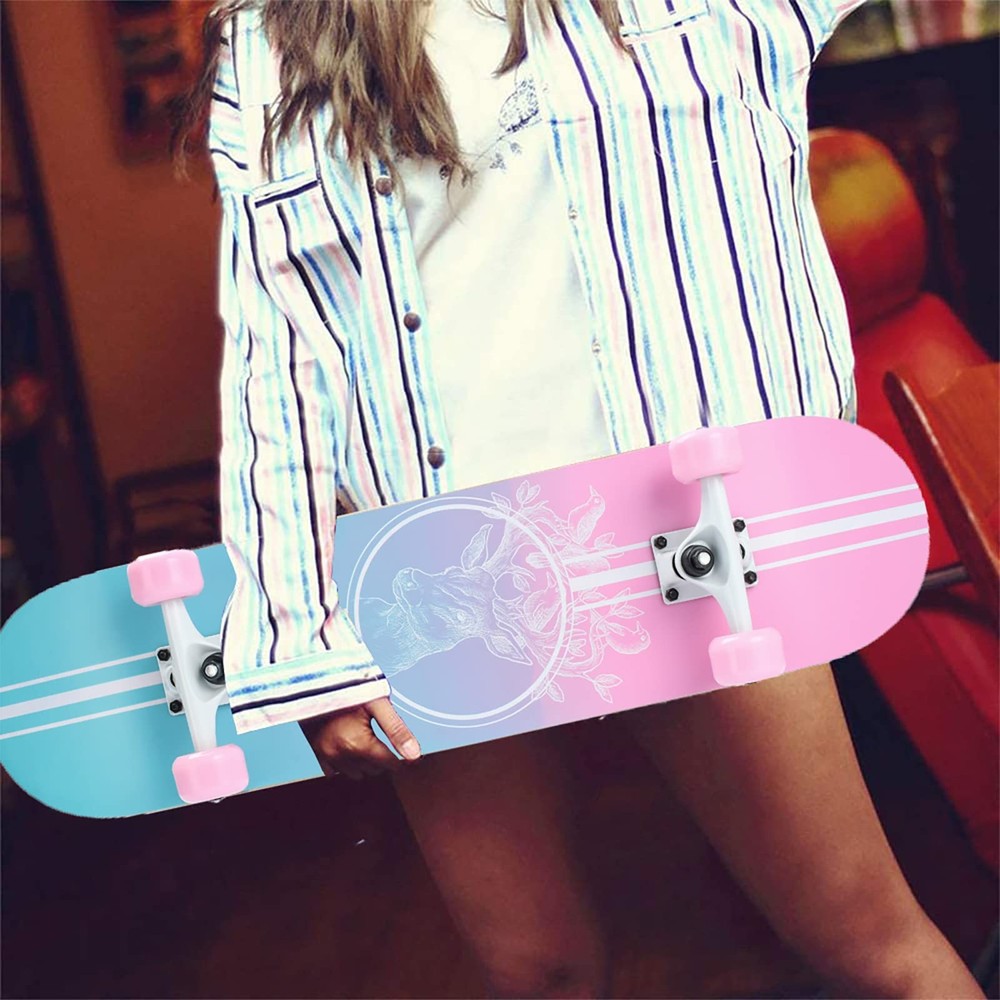 Skateboard,31 x 8 Inch Complete Skateboard, 8-Layer Maple Wood Deck Double