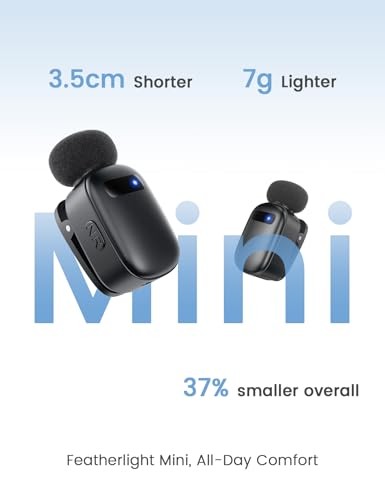 Wireless Mini Lavalier Microphone for iPhone & Black -Lightning & Type-C port