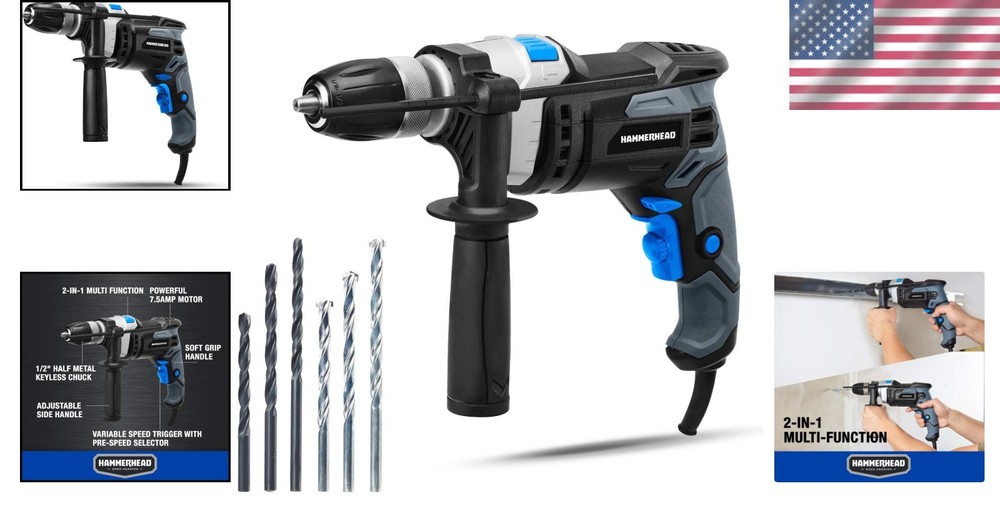 7.5 Amp Corded Hammer Drill - Variable Speed with Multi-Function Capability