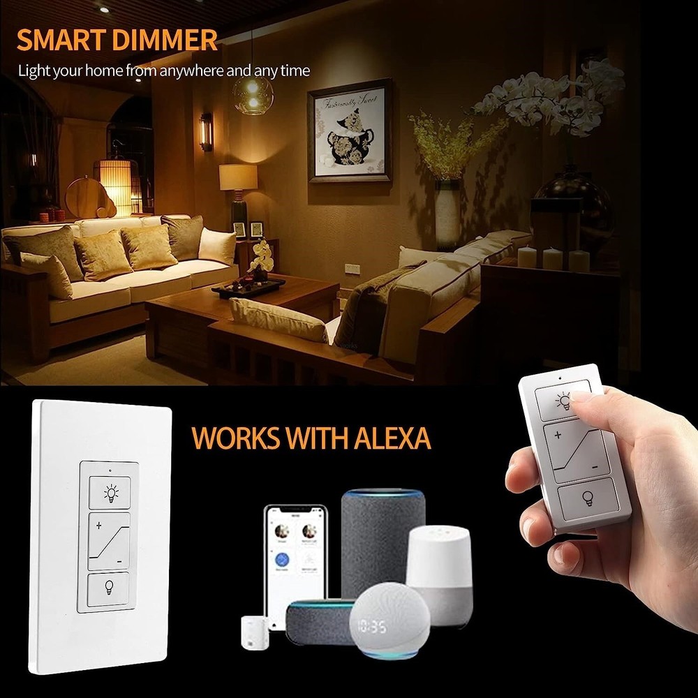 Smart Wireless Dimmer Switch & Receiver Ki No wiring Remote Control Work Alexa